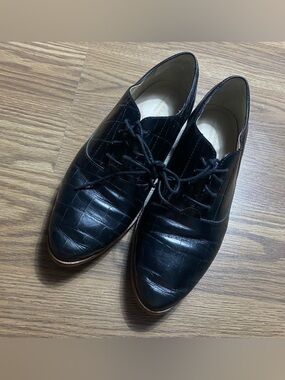 Cole Haan Grand 360 Oxford Black Croc Embossed Leather Shoes Women's 7B